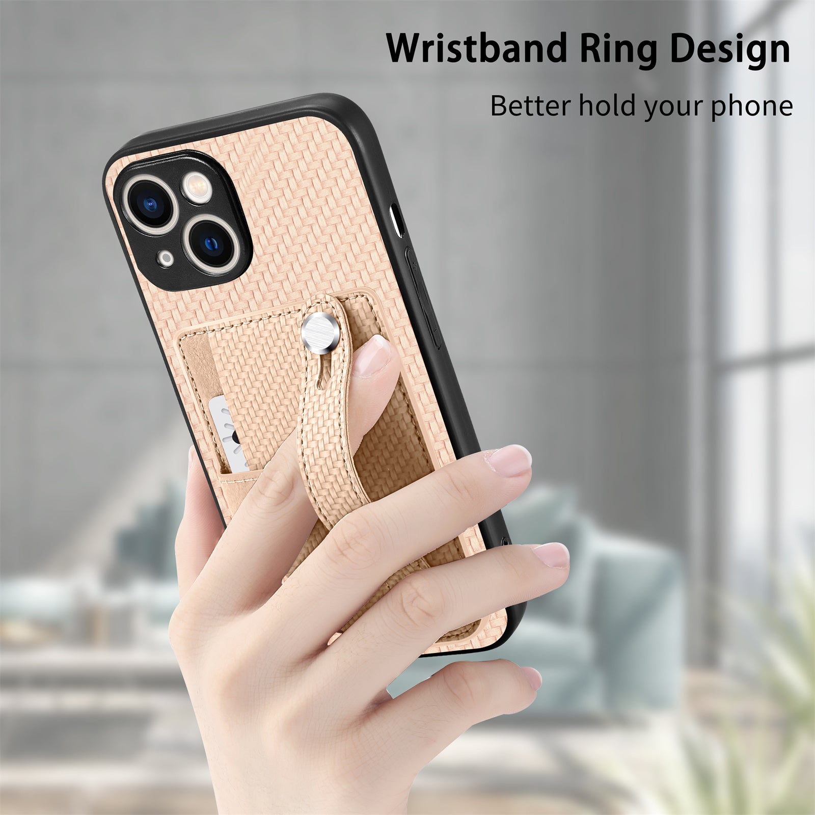 C1-01 For iPhone 15 Pro Case Wristband Design Card Holder Leather Coating Phone Back Cover C1-01 For iPhone 15 Pro Case Wristband Design Card Holder Leather Coating Phone Back Cover